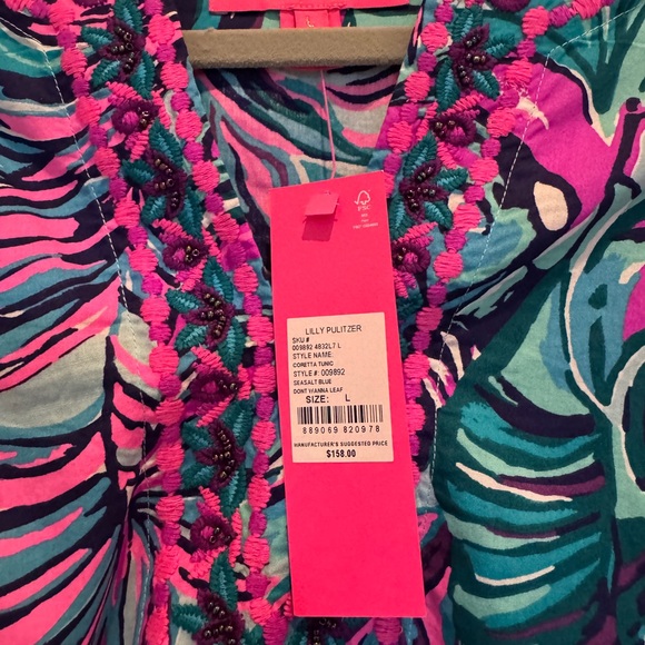 NWT Lilly Pulitzer Coretta Tunic in Seasalf Blue Don’t Wanna Leaf, size L - Picture 4 of 4